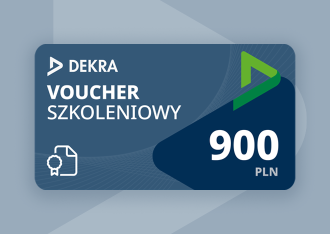 Voucher szkoleniowy DEKRA o wartości 900 zł. Symbol dokumentu z odznaką.