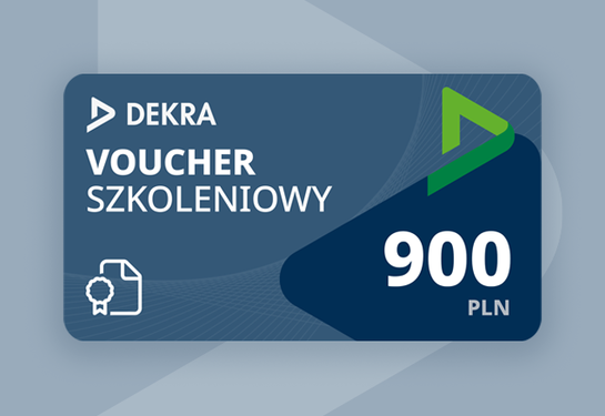 Voucher szkoleniowy DEKRA o wartości 900 zł. Symbol dokumentu z odznaką.